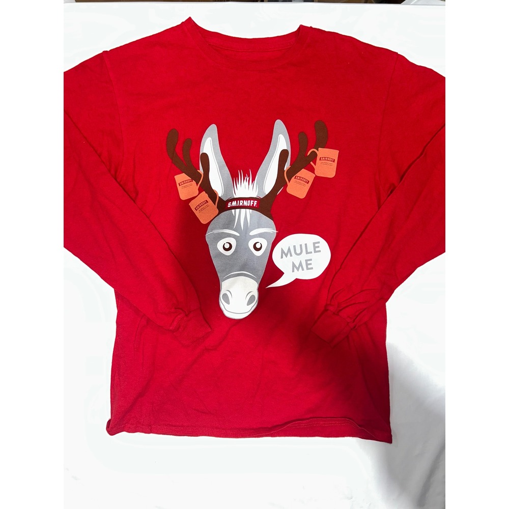 Smirnoff Mule‎ Me Donkey Graphic Long Sleeve T-Shirt Red Mens Small Smirnoff Ice